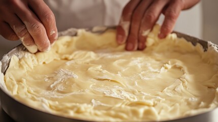 Preparing homemade pastry dough by hand in rustic kitchen setting