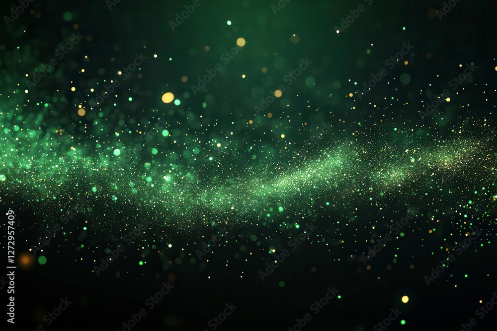 Poster green glowing particles create a futuristic minimalist effect on a dark background. generative ai