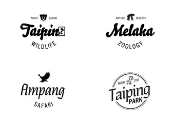 A set of clean and modern minimalist zoo logo designs in black and white. Perfect for signboards, t-shirts, merchandise, and branding projects.