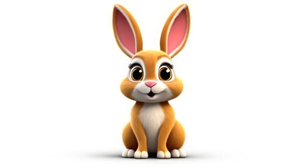 Fototapeta premium Adorable 3D bunny with large ears and a curious look on a white background