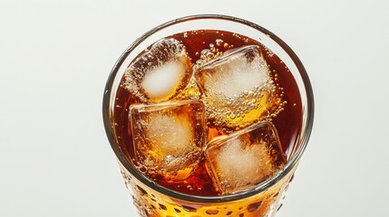 Refreshing Beverage with Ice Cubes in Clear Glass on Light Background