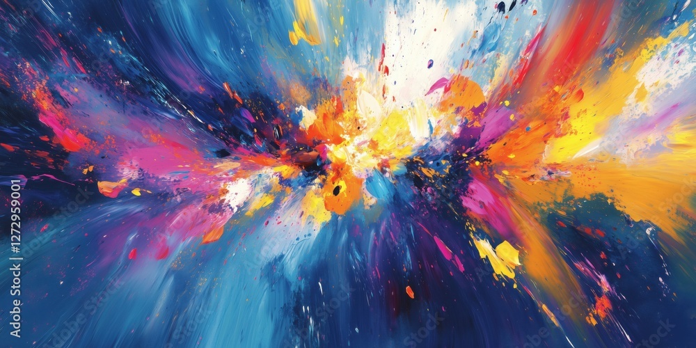 Poster vibrant abstract explosion of colors in dynamic motion with blue background