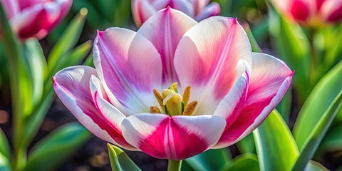 Fototapeta premium A breathtaking close-up: a white tulip's blush-pink edges, revealed through stunning aerial macro photography.