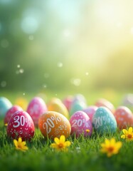 easter eggs in vibrant colours with discount percentage represent spring sale