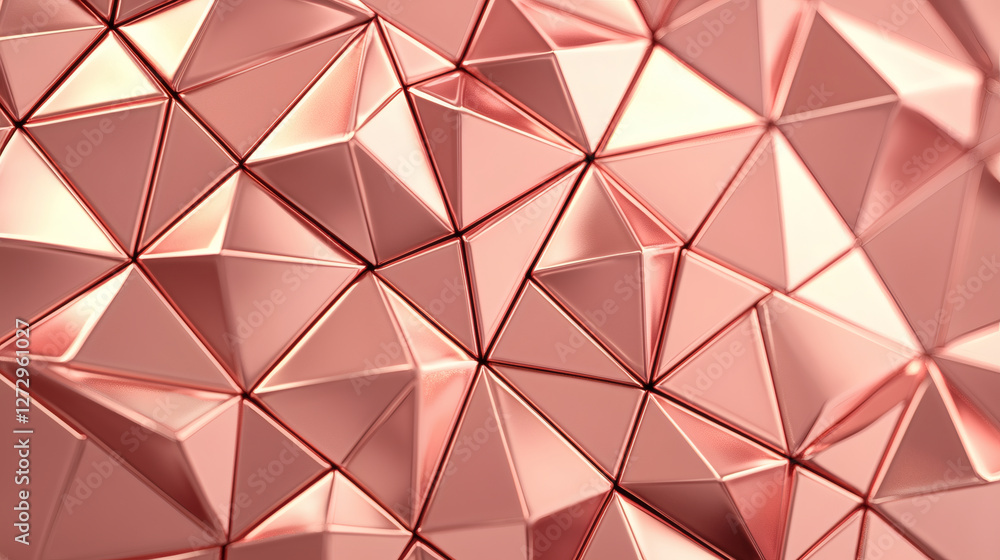 Poster shiny rose gold metallic texture with geometric triangular patterns