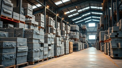 Warehouse Concrete Block Storage, Construction Site Structures, Industrial Cement Materials