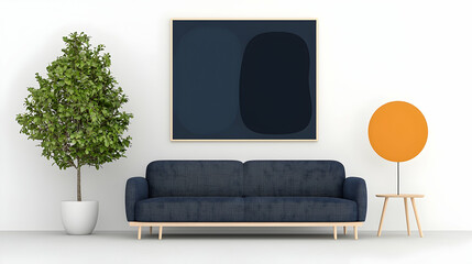 Modern living room interior design, sofa, artwork, plant