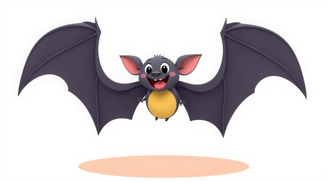 Cheerful 3D bat with wide wings and a happy smile on a white background