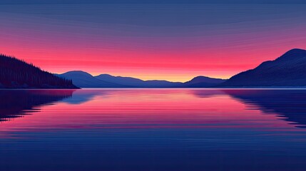 Serene lake sunrise reflection mountains