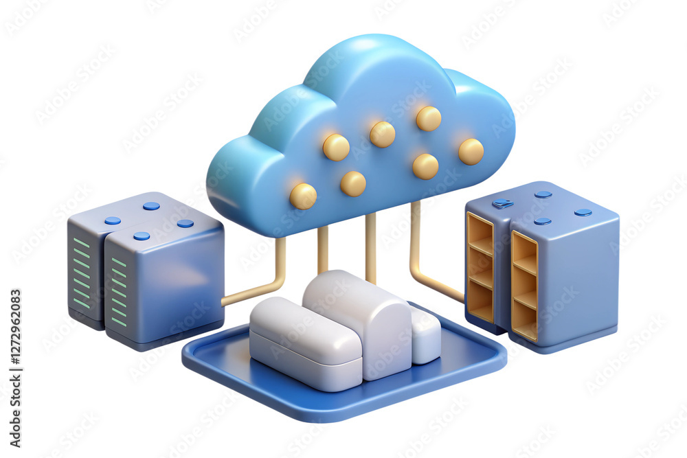 Aufkleber 3d render of cloud computing infrastructure with data cubes and servers
