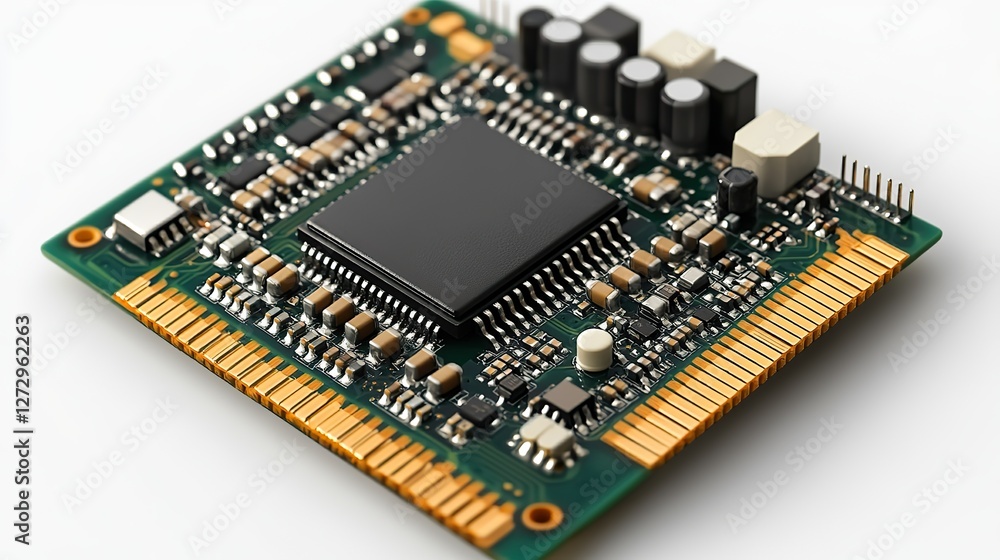 Poster high resolution png image of a single computer chip on a transparent background for technology elect