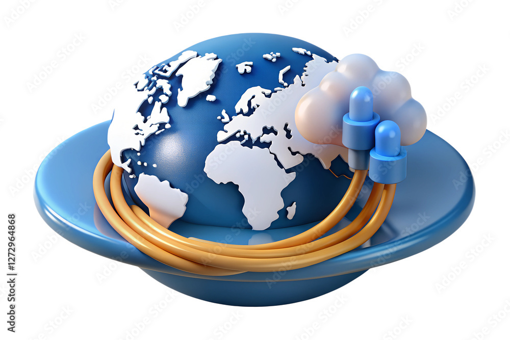 Aufkleber global network connectivity 3d render of earth with cloud computing and fiber optic cables