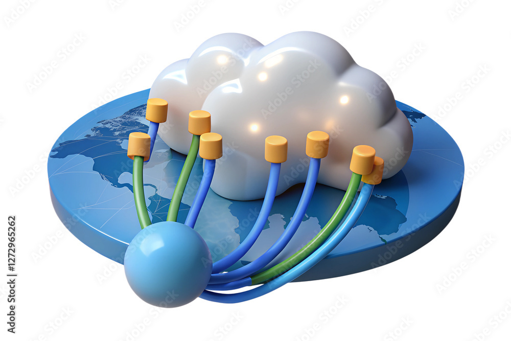 Poster global cloud computing network 3d render of worldwide data connection