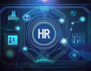 Naklejka premium Futuristic HR interface over blue
