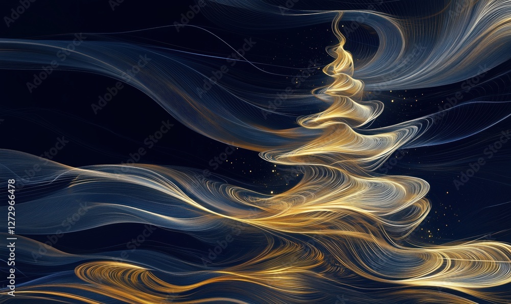 Poster abstract golden and blue flowing lines creating a mesmerizing wave pattern