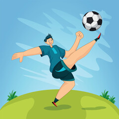 Man playing football illustration vector flat design character artwork