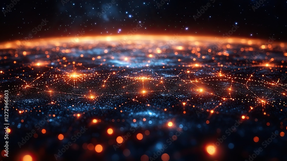 Poster high speed internet connection and telecommunications network concept with glowing data streams conn