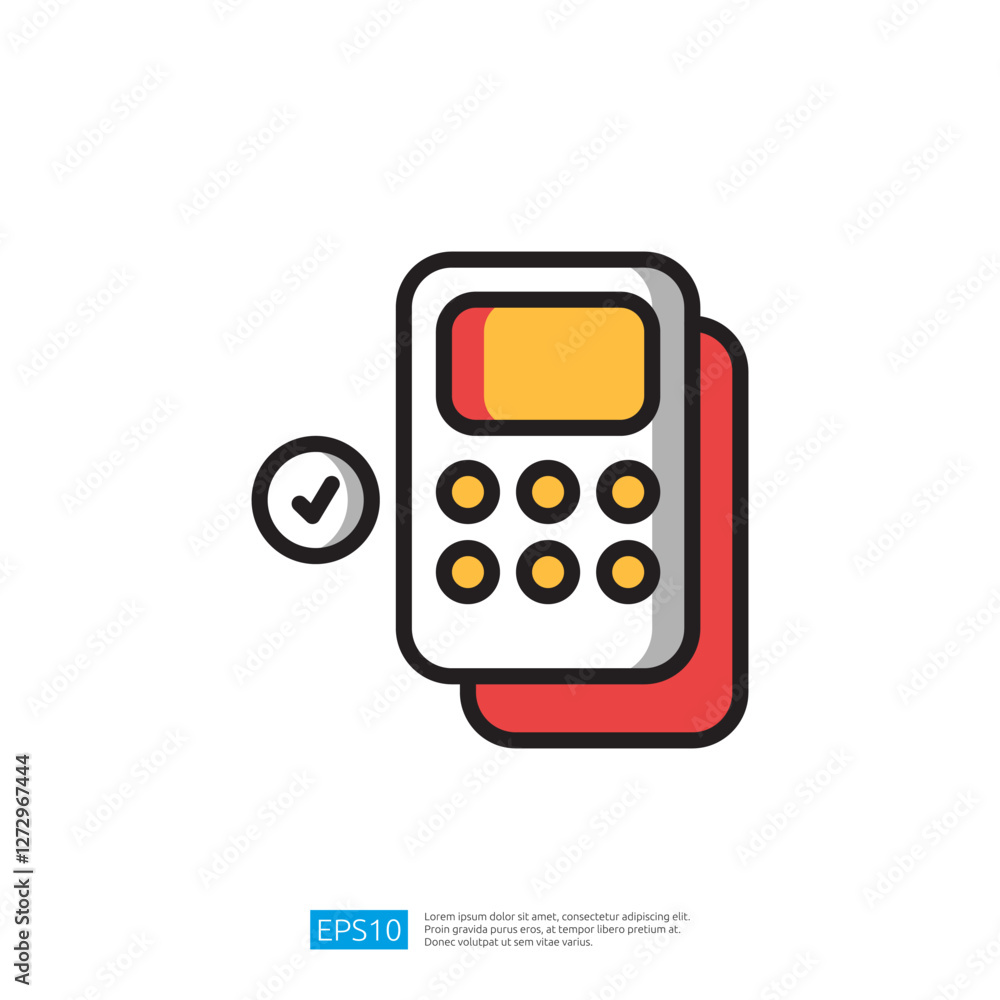 Poster minimalist icon of a calculator with check mark on a light background,simple design for education an