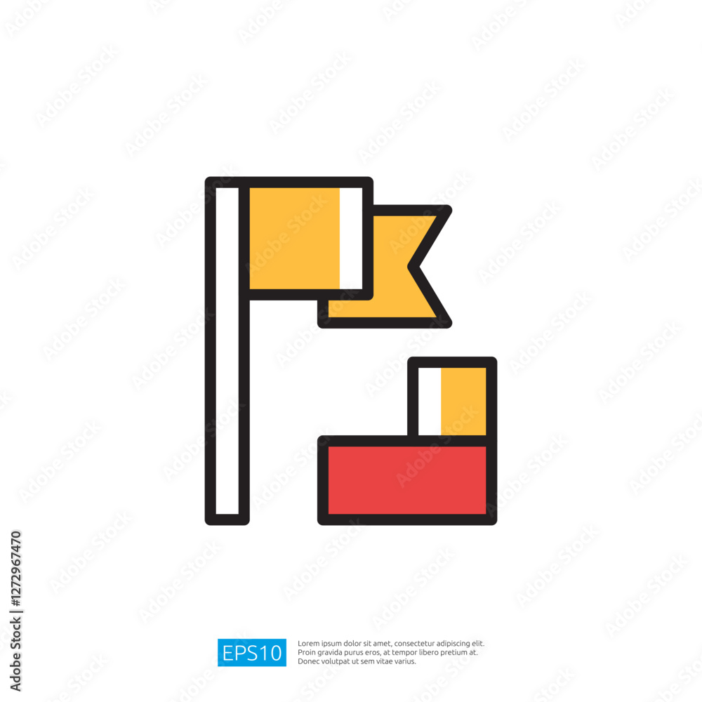 Poster minimalist graphic of flags in yellow and red on a white background and design with abstract shapes 