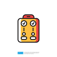 Simple Minimalist Illustration Of A Dual Port Battery Charger In Vibrant Yellow And Red Colors. Modern Design.
