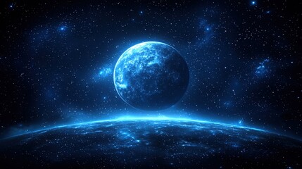 Fototapeta premium Enchanting blue planet surrounded by a sea of stars, capturing the essence of space