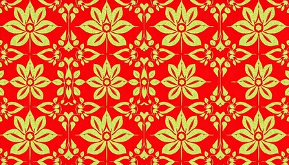 Fototapeta premium Vivid Batik Pattern with Stylized Lotus and Geometric Shapes