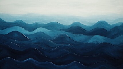Serene Blue Mountain Ranges: A Textured Abstract Painting
