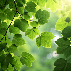 Fototapeta premium A lush, vibrant background featuring detailed green leaves with natural textures and soft lighting.