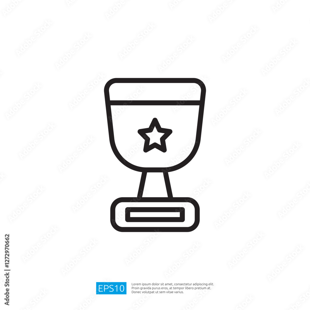 Poster minimalist icon of a trophy with a star symbol on a white background with outline style design for a