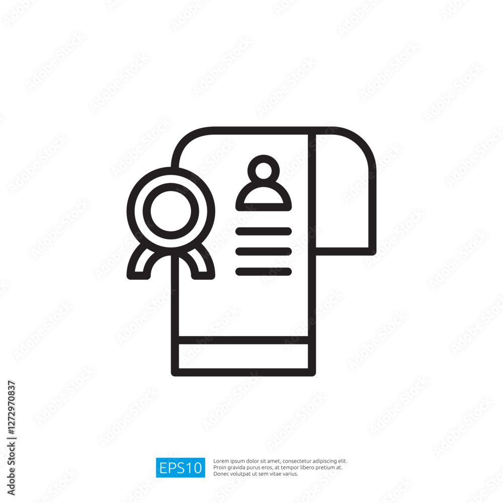 Poster minimalist icon of certificate with ribbon and document in simple line art style
