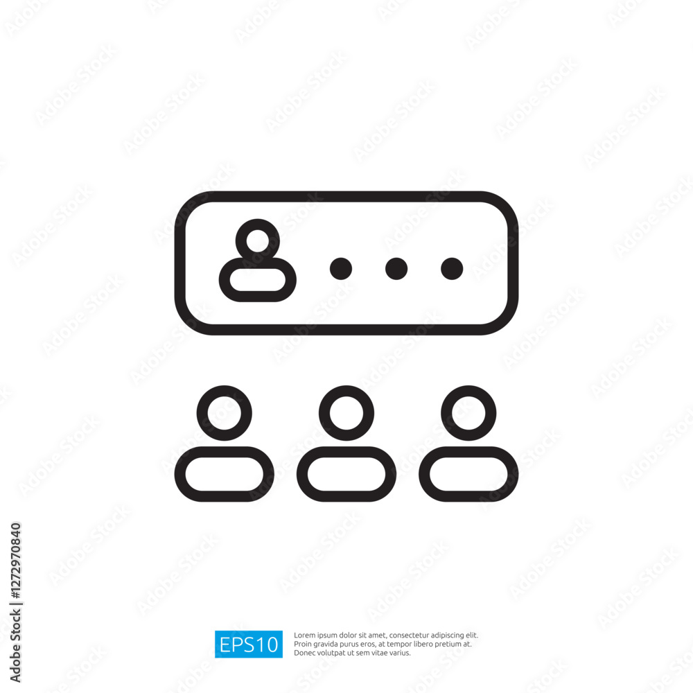 Poster minimalist graphic icon representing user login interface with silhouettes of people representing us