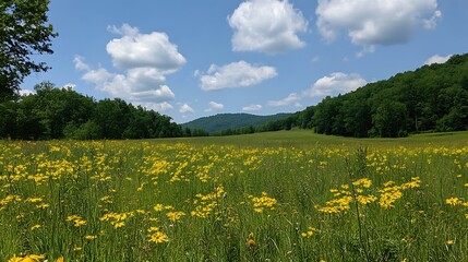 Fototapeta premium endless meadow covered in radiant wildflowers image
