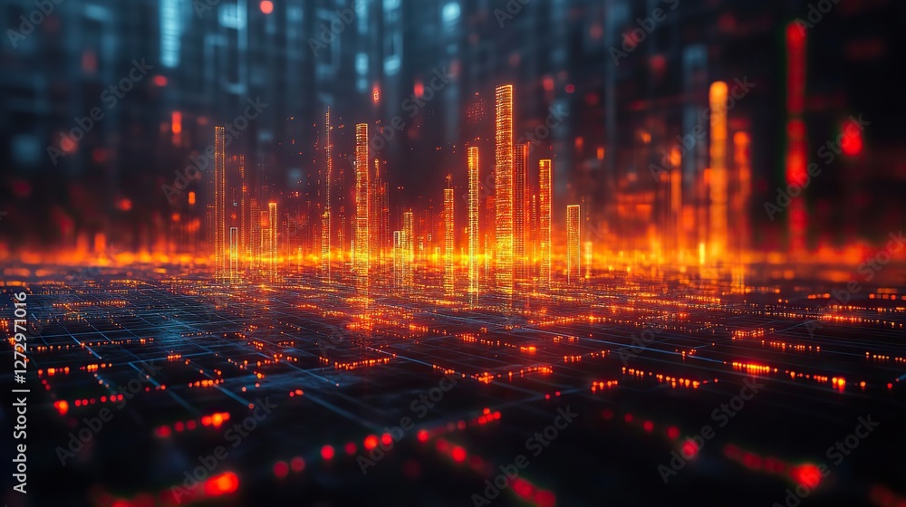 Poster in depth analysis intricate financial data and market trends visualization over futuristic tech insp
