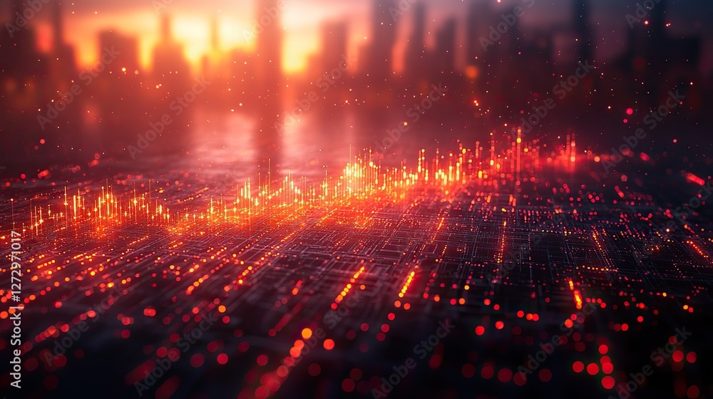 Poster in depth analysis intricate financial data and market trends visualization over futuristic tech insp