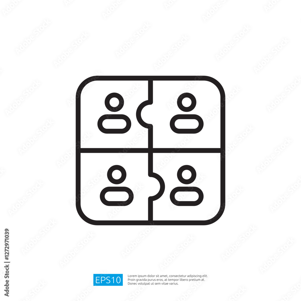 Poster minimalist outline icon of four connected dots in square formation and compositional elements and cr