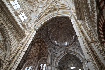 Ceiling view of the Mezquita Cathedral of Cordoba in the Spanish city of Cordoba, Andalusia, Spain