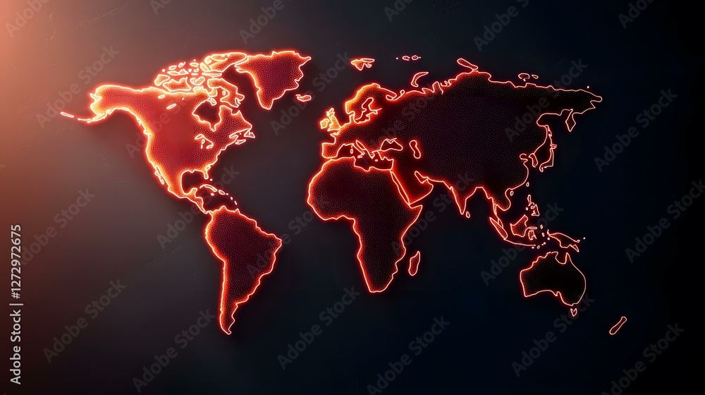 Poster the image shows a world map outlined in bright orange neon light, appearing as if made of many small