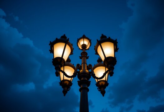 Illuminated Ornamental Streetlight Against Ominous Night Sky Backdrop