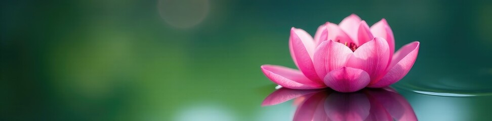 Fototapeta premium Pink peony floats gently on the surface of a tranquil lake, serene, peony, petals