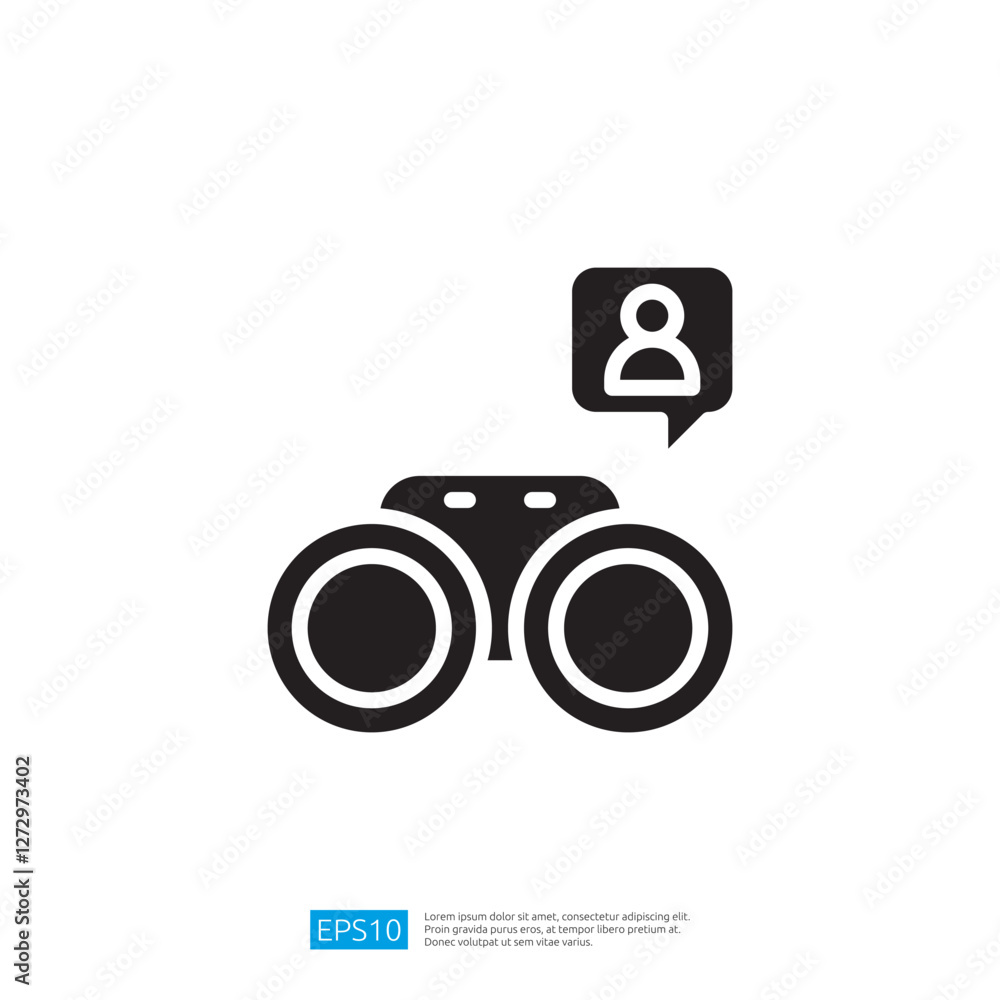 Poster minimalist icon of binoculars and speech bubble representing observation and communication for the i