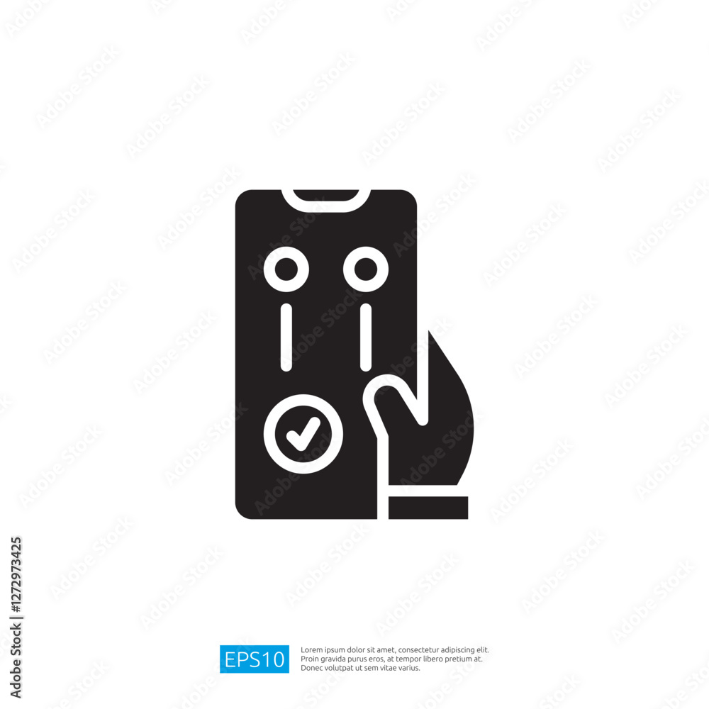 Poster minimalist icon of hand adjusting mobile controls on device screen display interface elements adjust