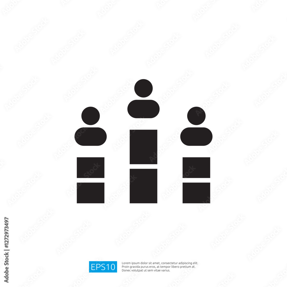Poster minimalist icon representing three stylized figures in a simple geometric design. its a simple minim