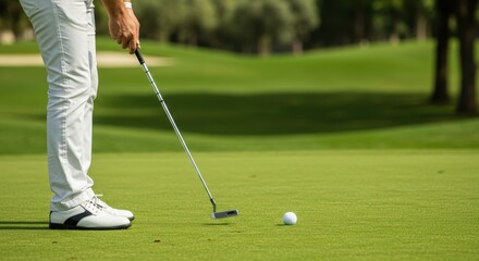 Golfer about to putt on a beautiful green golf course