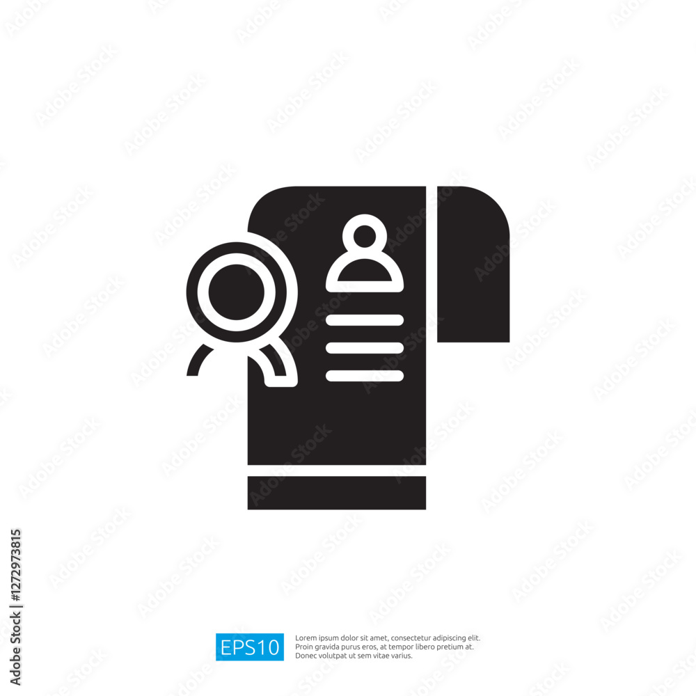 Poster minimalist icon of a certificate with a ribbon and abstract figure representing a person or shape il
