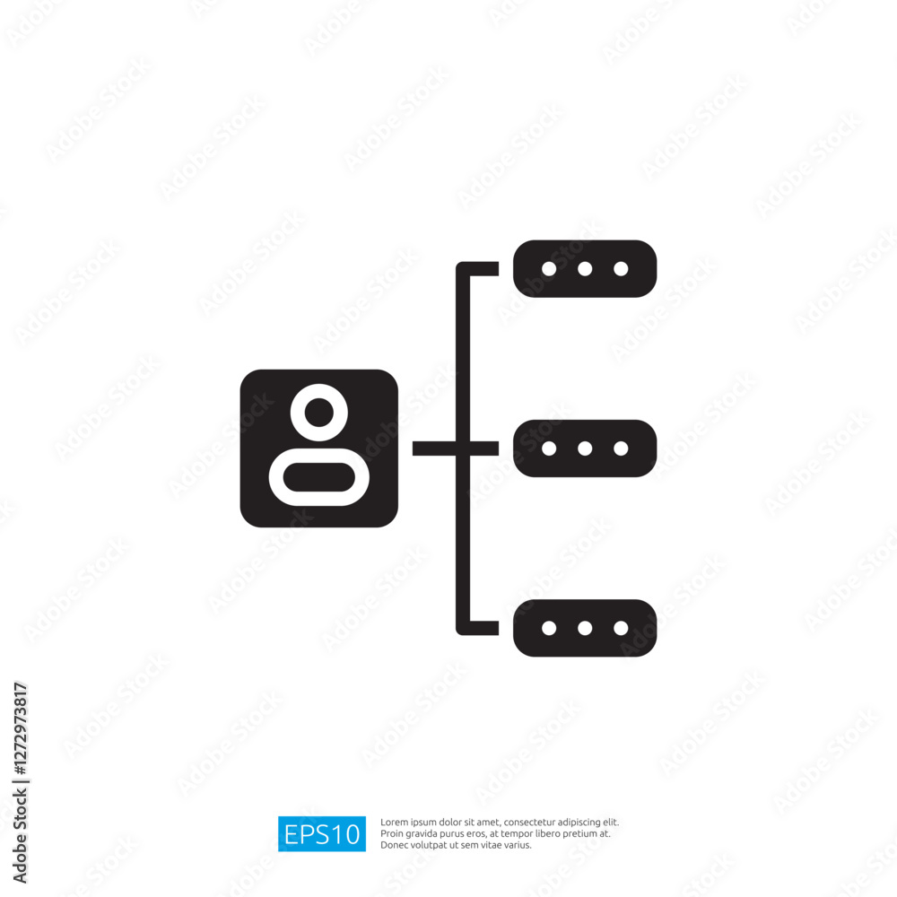 Poster minimalist icon representing user profile with connected data flow elements and resources representa