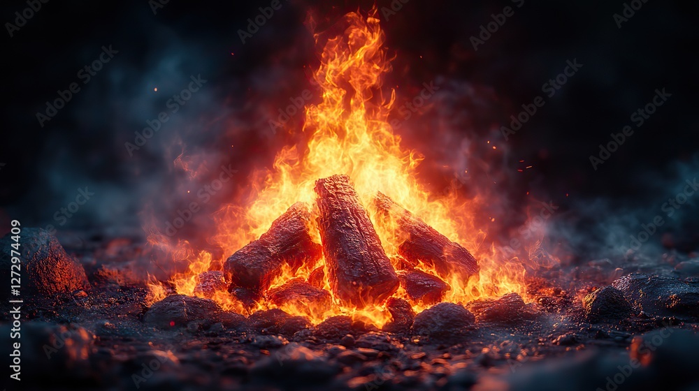 Poster isolated bonfire with realistic flames and smoke on transparent background for digital design and il