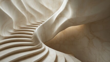 Abstract beige marble spiral staircase in modern interior