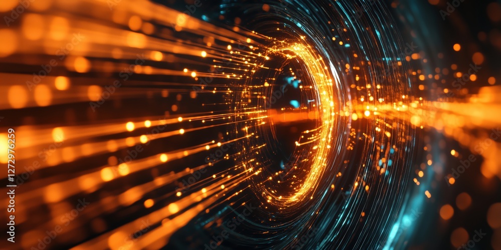 Poster dynamic abstract background with glowing particles and light trails in motion