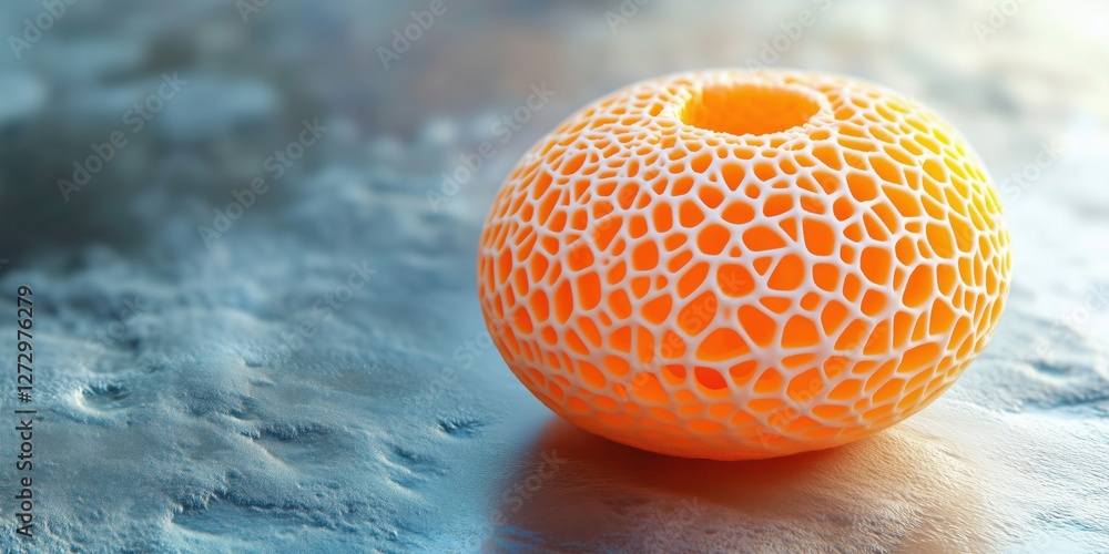 Poster intricate orange spherical structure with porous design on textured surface