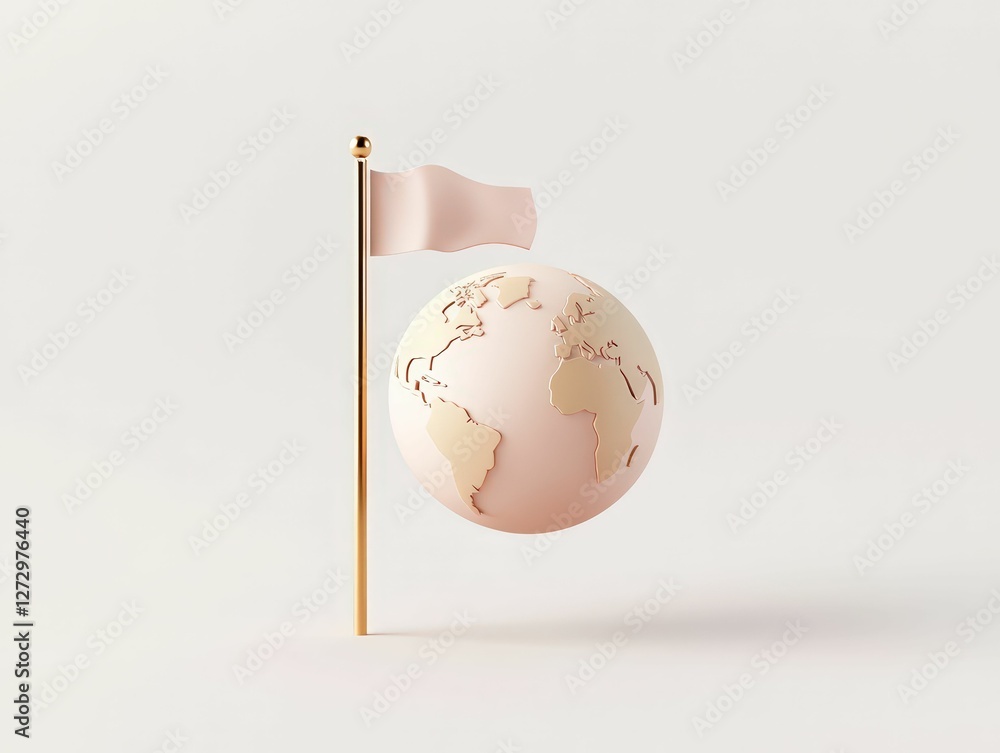 Poster 3d world flag icon design with soft earth minimalist style studio environment global unity concept